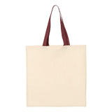 QTB6000 Q-Tees Economical Tote with Contrast-Color Handles Natural/ Maroon