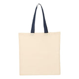 QTB6000 Q-Tees Economical Tote with Contrast-Color Handles Natural/ Navy