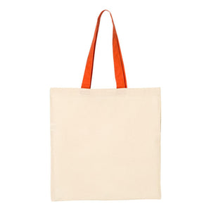 QTB6000 Q-Tees Economical Tote with Contrast-Color Handles Natural/ Orange