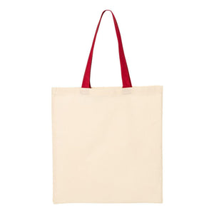 QTB6000 Q-Tees Economical Tote with Contrast-Color Handles Natural/ Red