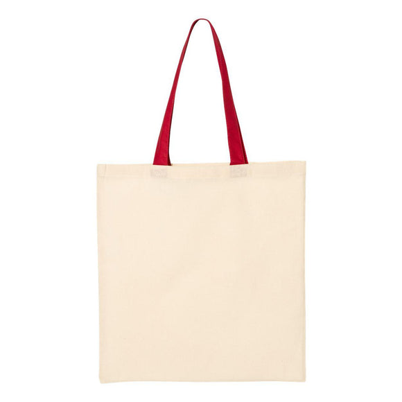 QTB6000 Q-Tees Economical Tote with Contrast-Color Handles Natural/ Red