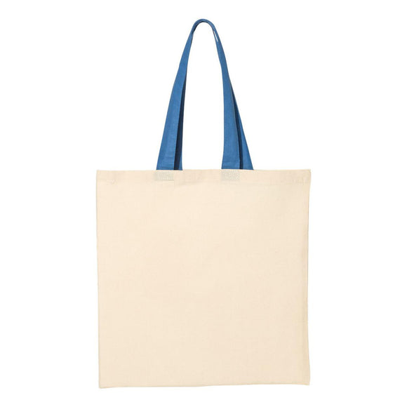 QTB6000 Q-Tees Economical Tote with Contrast-Color Handles Natural/ Royal