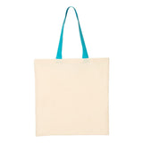 QTB6000 Q-Tees Economical Tote with Contrast-Color Handles Natural/ Turquoise