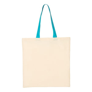 QTB6000 Q-Tees Economical Tote with Contrast-Color Handles Natural/ Turquoise