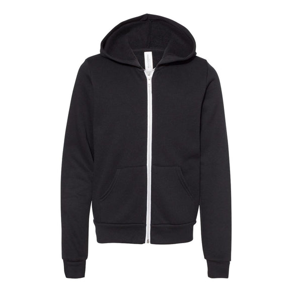 3739Y BELLA + CANVAS Youth Sponge Fleece Full-Zip Hoodie Black