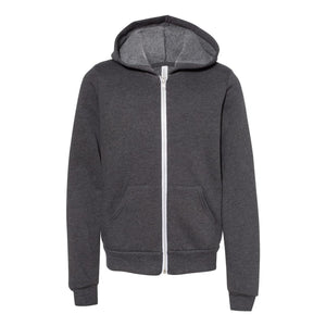 3739Y BELLA + CANVAS Youth Sponge Fleece Full-Zip Hoodie Dark Grey Heather