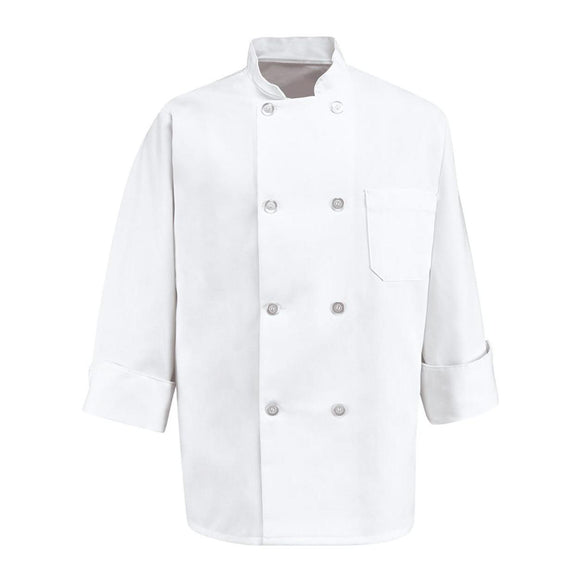 0403L Chef Designs Eight Pearl Button Chef Coat Long Sizes White