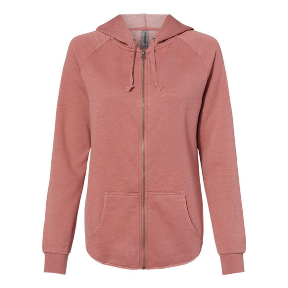 PRM2500Z Independent Trading Co. Women's California Wave Wash Full-Zip Hooded Sweatshirt Dusty Rose