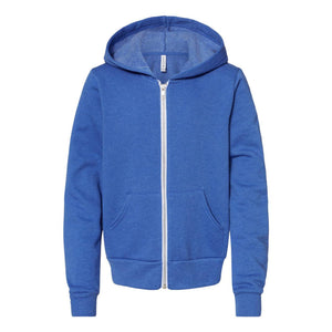 3739Y BELLA + CANVAS Youth Sponge Fleece Full-Zip Hoodie Heather True Royal