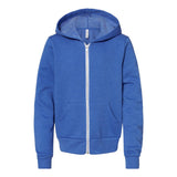 3739Y BELLA + CANVAS Youth Sponge Fleece Full-Zip Hoodie Heather True Royal