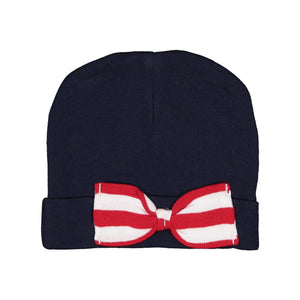 4453 Rabbit Skins Premium Jersey Infant Bow Cap Navy/ Red-White Stripe