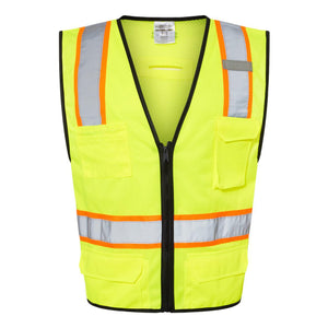 1580-1581 Kishigo 6 Pocket Contrast Class 2 Vest Lime