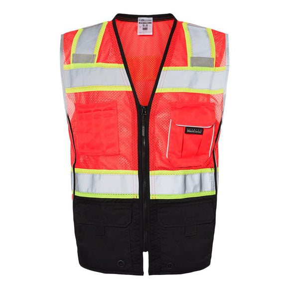 1515-1516 Kishigo Premium Black Series® Black Bottom Class 2 Vest Fluorescent Red (1715)