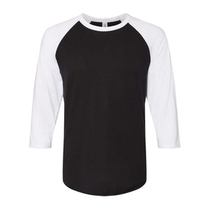 560RR JERZEES Premium Blend Ringspun Three-Quarter Sleeve Raglan Baseball T-Shirt Black Ink/ White