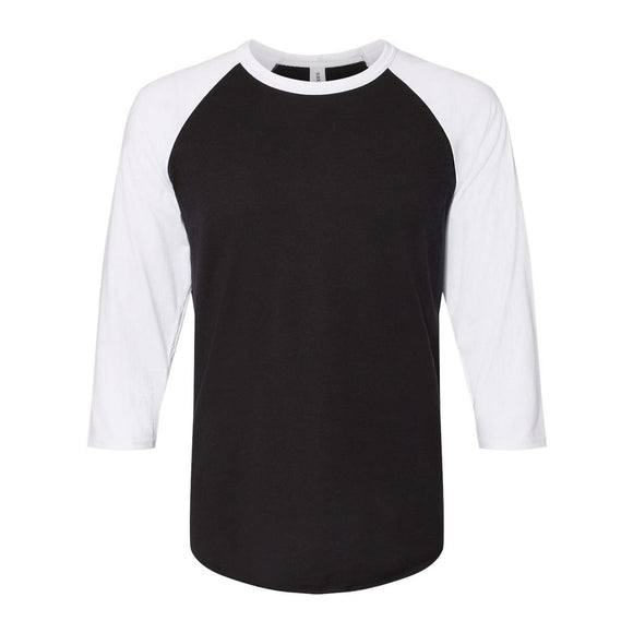 560RR JERZEES Premium Blend Ringspun Three-Quarter Sleeve Raglan Baseball T-Shirt Black Ink/ White