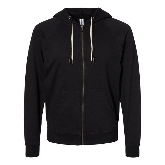 SS1000Z Independent Trading Co. Icon Lightweight Loopback Terry Full-Zip Hooded Sweatshirt Black