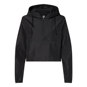 EXP64CRP Independent Trading Co. Women's Lightweight Quarter-Zip Pullover Crop Windbreaker Black