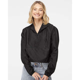 EXP64CRP Independent Trading Co. Women's Lightweight Quarter-Zip Pullover Crop Windbreaker Black