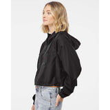 EXP64CRP Independent Trading Co. Women's Lightweight Quarter-Zip Pullover Crop Windbreaker Black