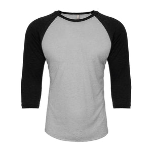 6251 Next Level Unisex CVC Three-Quarter Sleeve Raglan T-Shirt Black Sleeves/ Dark Heather Grey Body