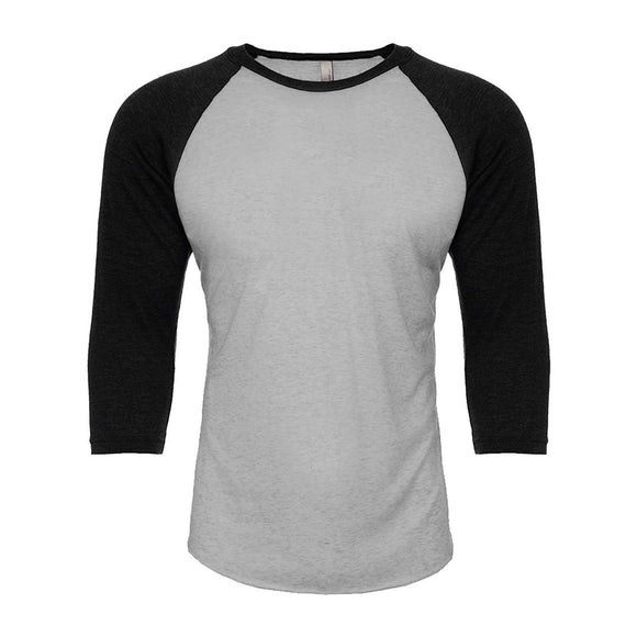 6251 Next Level Unisex CVC Three-Quarter Sleeve Raglan T-Shirt Black Sleeves/ Dark Heather Grey Body