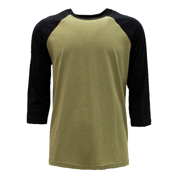 6251 Next Level Unisex CVC Three-Quarter Sleeve Raglan T-Shirt Black/ Olive