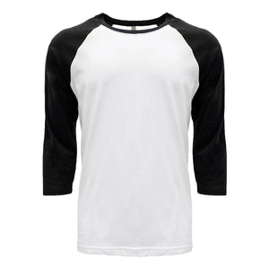 6251 Next Level Unisex CVC Three-Quarter Sleeve Raglan T-Shirt Black/ White