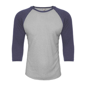 6251 Next Level Unisex CVC Three-Quarter Sleeve Raglan T-Shirt Midnight Navy Sleeves/ Dark Heather Grey Body