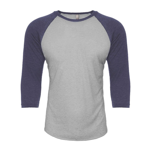 6251 Next Level Unisex CVC Three-Quarter Sleeve Raglan T-Shirt Midnight Navy Sleeves/ Dark Heather Grey Body