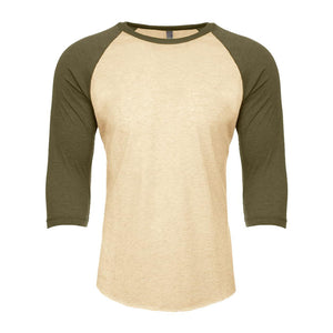 6251 Next Level Unisex CVC Three-Quarter Sleeve Raglan T-Shirt Military Green/ Cream