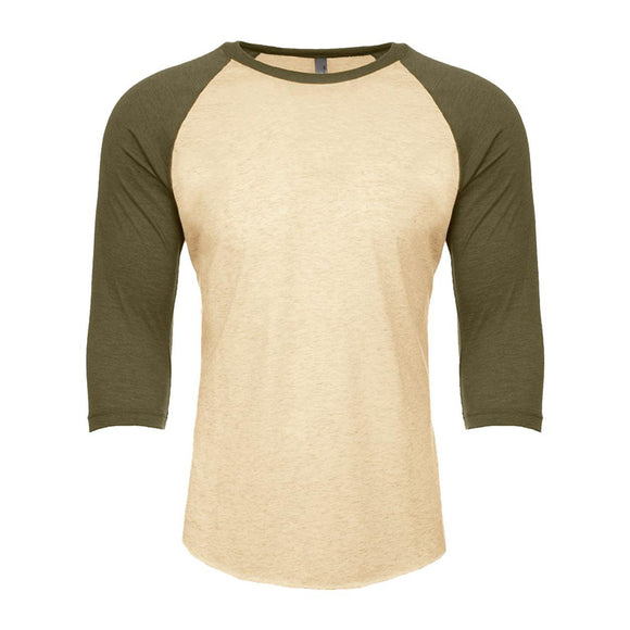 6251 Next Level Unisex CVC Three-Quarter Sleeve Raglan T-Shirt Military Green/ Cream