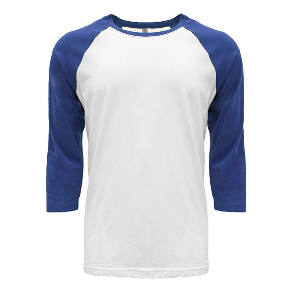 6251 Next Level Unisex CVC Three-Quarter Sleeve Raglan T-Shirt Royal Sleeves/ White Body