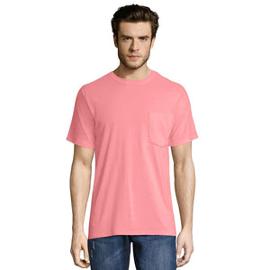 W110 Hanes Workwear Pocket T-Shirt Safety Pink