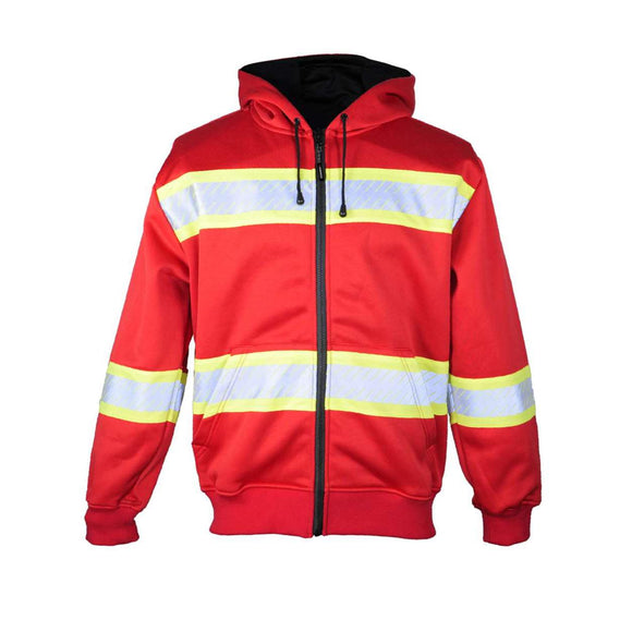 B310-313 Kishigo EV Series® Enhanced Visibility Full-Zip Hooded Sweatshirt Red/ Lime