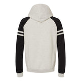 97CR JERZEES Nublend® Varsity Colorblocked Raglan Hooded Sweatshirt Oatmeal Heather/ Black Ink