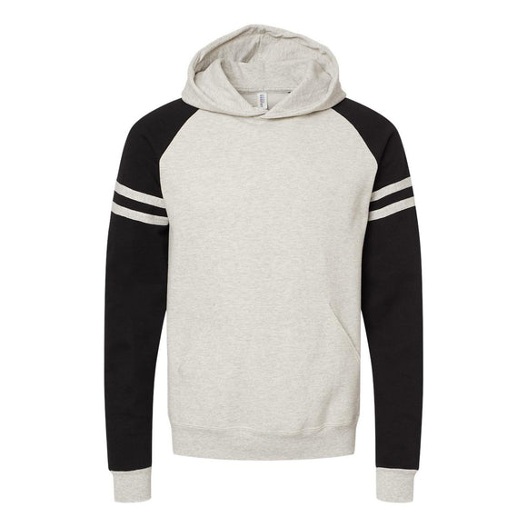 97CR JERZEES Nublend® Varsity Colorblocked Raglan Hooded Sweatshirt Oatmeal Heather/ Black Ink