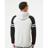 97CR JERZEES Nublend® Varsity Colorblocked Raglan Hooded Sweatshirt Oatmeal Heather/ Black Ink