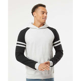 97CR JERZEES Nublend® Varsity Colorblocked Raglan Hooded Sweatshirt Oatmeal Heather/ Black Ink