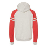 97CR JERZEES Nublend® Varsity Colorblocked Raglan Hooded Sweatshirt Oatmeal Heather/ Fiery Red Heather