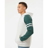 97CR JERZEES Nublend® Varsity Colorblocked Raglan Hooded Sweatshirt Oatmeal Heather/ Forest Green Heather