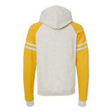 97CR JERZEES Nublend® Varsity Colorblocked Raglan Hooded Sweatshirt Oatmeal Heather/ Mustard Heather