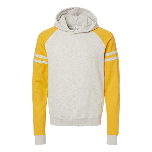 97CR JERZEES Nublend® Varsity Colorblocked Raglan Hooded Sweatshirt Oatmeal Heather/ Mustard Heather