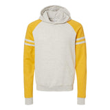 97CR JERZEES Nublend® Varsity Colorblocked Raglan Hooded Sweatshirt Oatmeal Heather/ Mustard Heather