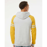 97CR JERZEES Nublend® Varsity Colorblocked Raglan Hooded Sweatshirt Oatmeal Heather/ Mustard Heather