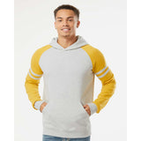 97CR JERZEES Nublend® Varsity Colorblocked Raglan Hooded Sweatshirt Oatmeal Heather/ Mustard Heather