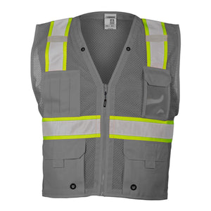 B100-111 Kishigo EV Series® Enhanced Visibility Multi-Pocket Mesh Vest Grey/ Lime - B111