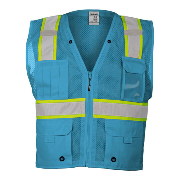 B100-111 Kishigo EV Series® Enhanced Visibility Multi-Pocket Mesh Vest Electric Blue/ Lime - B110