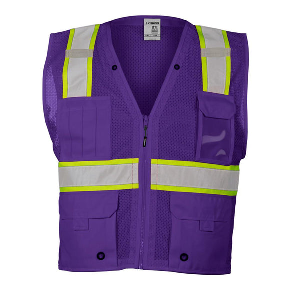 B100-111 Kishigo EV Series® Enhanced Visibility Multi-Pocket Mesh Vest Purple/ Lime - B109