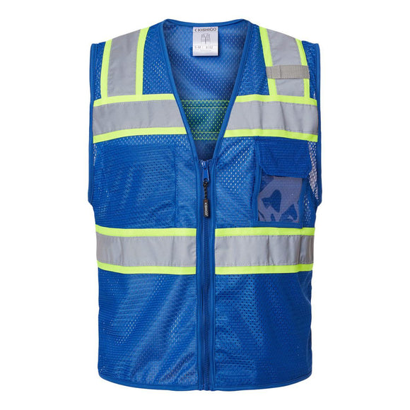 B150-156 Kishigo EV Series® Enhanced Visibility 3 Pocket Mesh Vest Royal Blue/ Lime - B152