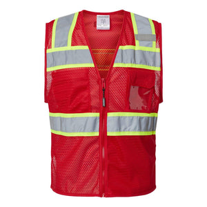 B150-156 Kishigo EV Series® Enhanced Visibility 3 Pocket Mesh Vest Red/ Lime - B153